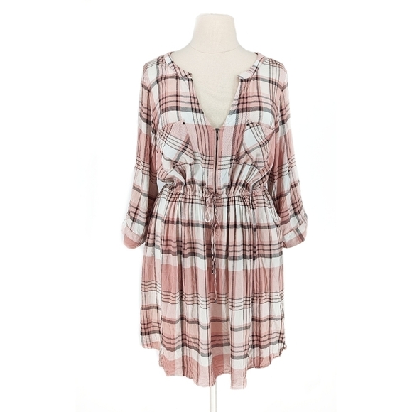 Torrid Plaid Drawstring Waist Dress Pink 4X long sleeves punk grunge preppy - Picture 1 of 8